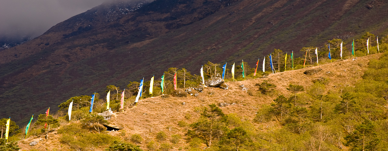 Prayer flags on a ridge above Tengboche Monastery